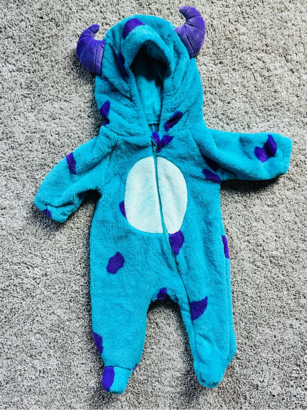 Baby Halloween Costume Sully Fleece Zip Up Bodysuit Monsters Inc Size 0-3 Months - Picture 2 of 13
